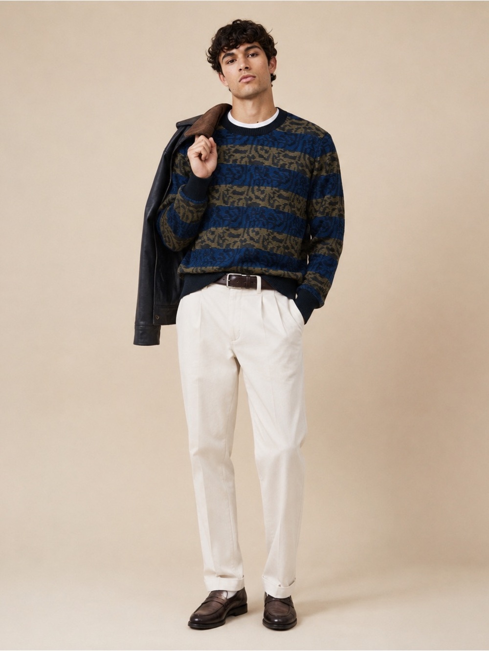 Rowing Blazers Tonal Striped Crewneck Sweater Blue Olive Size XL